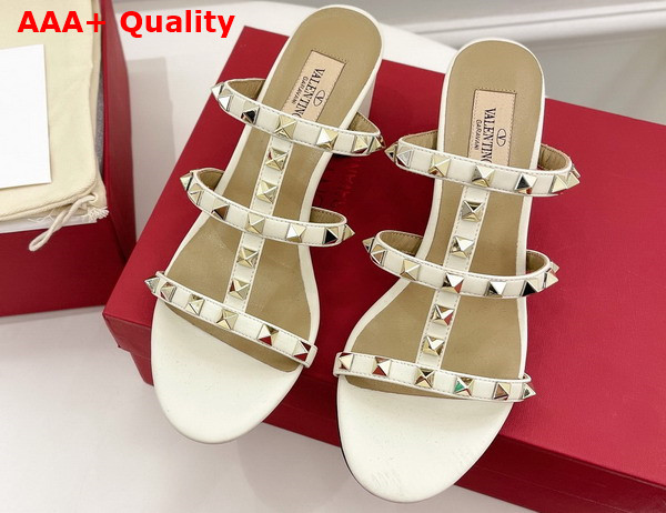 Valentino Garavani Rockstud Calfskin Leather Slide Sandal 60mm Light Ivory Replica