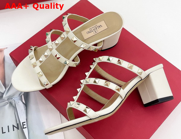 Valentino Garavani Rockstud Calfskin Leather Slide Sandal 60mm Light Ivory Replica