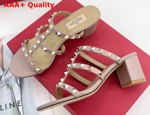 Valentino Garavani Rockstud Calfskin Leather Slide Sandal 60mm Poudre Replica