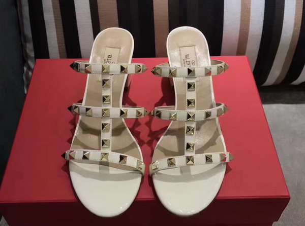 Valentino Garavani Rockstud Calfskin Sandal in Beige with Platinum Finish Studs Heel Height 60mm For Sale