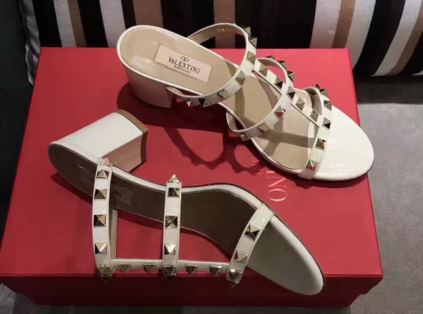 Valentino Garavani Rockstud Calfskin Sandal in Beige with Platinum Finish Studs Heel Height 60mm For Sale