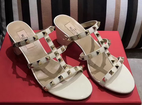 Valentino Garavani Rockstud Calfskin Sandal in Beige with Platinum Finish Studs Heel Height 60mm For Sale