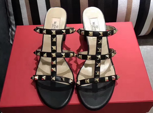 Valentino Garavani Rockstud Calfskin Sandal in Black with Platinum Finish Studs Heel Height 60mm For Sale