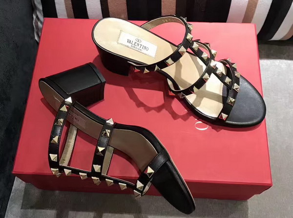 Valentino Garavani Rockstud Calfskin Sandal in Black with Platinum Finish Studs Heel Height 60mm For Sale