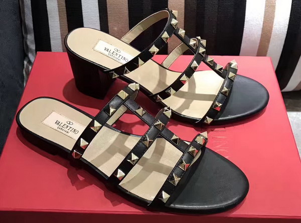 Valentino Garavani Rockstud Calfskin Sandal in Black with Platinum Finish Studs Heel Height 60mm For Sale