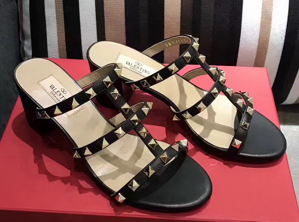 Valentino Garavani Rockstud Calfskin Sandal in Black with Platinum Finish Studs Heel Height 60mm For Sale