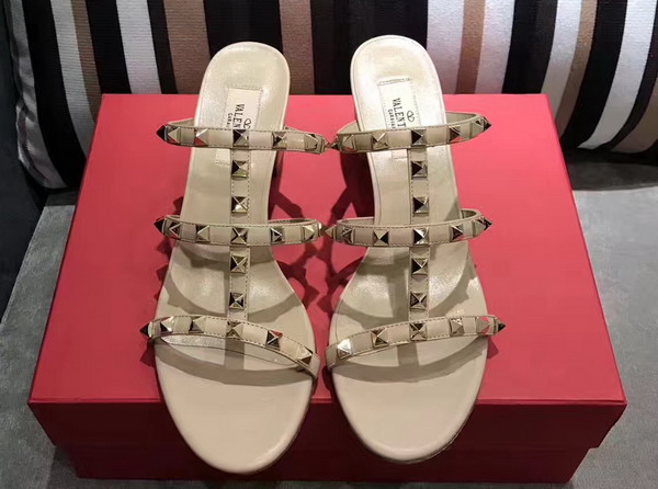 Valentino Garavani Rockstud Calfskin Sandal in Nude with Platinum Finish Studs Heel Height 60mm For Sale