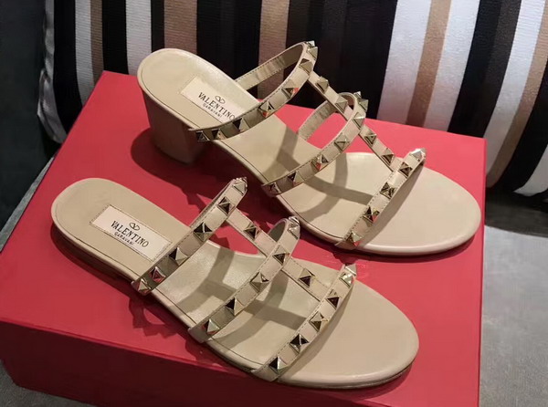 Valentino Garavani Rockstud Calfskin Sandal in Nude with Platinum Finish Studs Heel Height 60mm For Sale