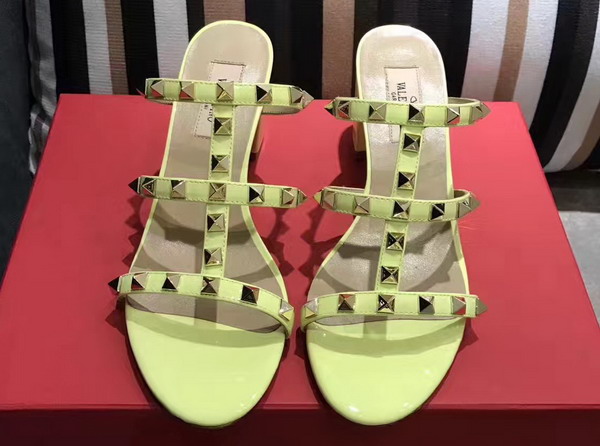 Valentino Garavani Rockstud Calfskin Sandal in Yellow with Platinum Finish Studs Heel Height 60mm For Sale