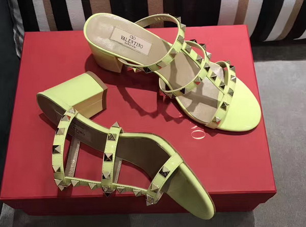 Valentino Garavani Rockstud Calfskin Sandal in Yellow with Platinum Finish Studs Heel Height 60mm For Sale