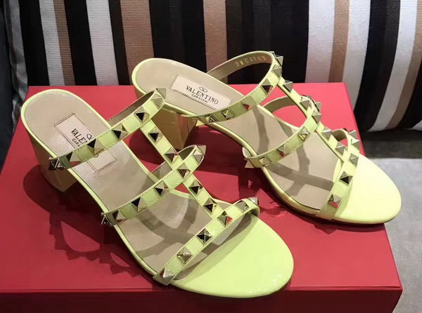 Valentino Garavani Rockstud Calfskin Sandal in Yellow with Platinum Finish Studs Heel Height 60mm For Sale