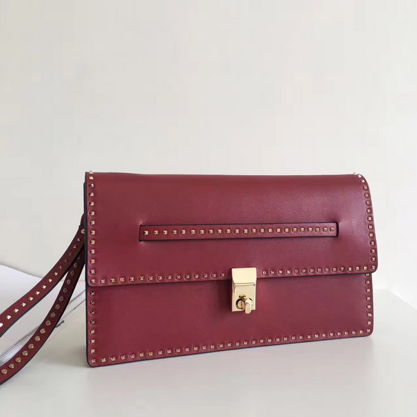 Valentino Garavani Rockstud Clutch in Dark Red Nappa Leather For Sale