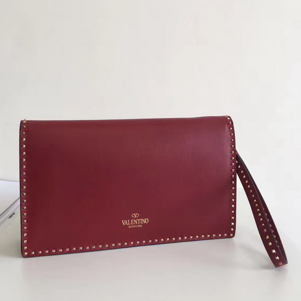 Valentino Garavani Rockstud Clutch in Dark Red Nappa Leather For Sale