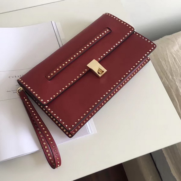 Valentino Garavani Rockstud Clutch in Dark Red Nappa Leather For Sale