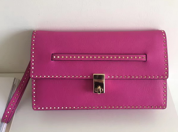 Valentino Garavani Rockstud Clutch in Pink Nappa Leather For Sale