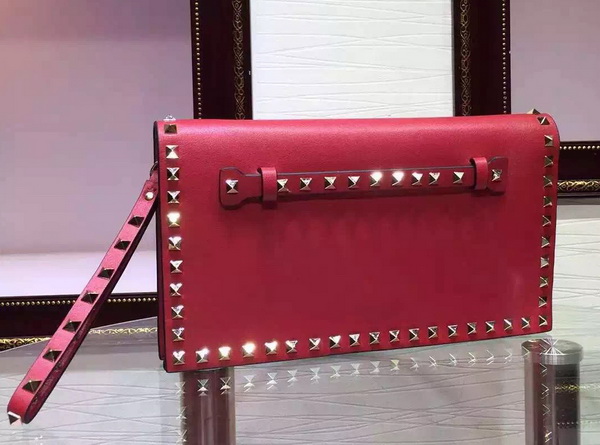 Valentino Garavani Rockstud Clutch in Red Nappa Leather For Sale