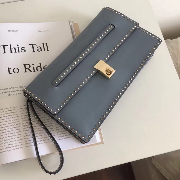 Valentino Garavani Rockstud Clutch in Sky Blue Nappa Leather For Sale