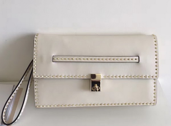 Valentino Garavani Rockstud Clutch in White Nappa Leather For Sale