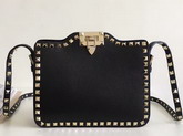 Valentino Garavani Rockstud Cross Body Bag in Black Stampa Alce Calfskin Gold Studs and Metal Hardwares For Sale