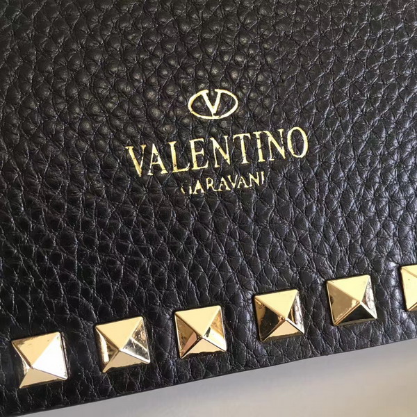 Valentino Garavani Rockstud Cross Body Bag in Black Stampa Alce Calfskin Gold Studs and Metal Hardwares For Sale