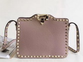 Valentino Garavani Rockstud Cross Body Bag in Light Pink Stampa Alce Calfskin Gold Studs and Metal Hardwares For Sale