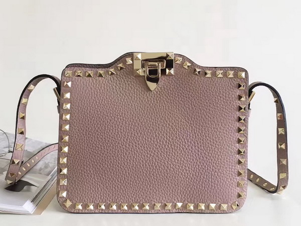 Valentino Garavani Rockstud Cross Body Bag in Light Pink Stampa Alce Calfskin Gold Studs and Metal Hardwares For Sale