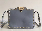 Valentino Garavani Rockstud Cross Body Bag in Sky Blue Stampa Alce Calfskin Gold Studs and Metal Hardwares For Sale