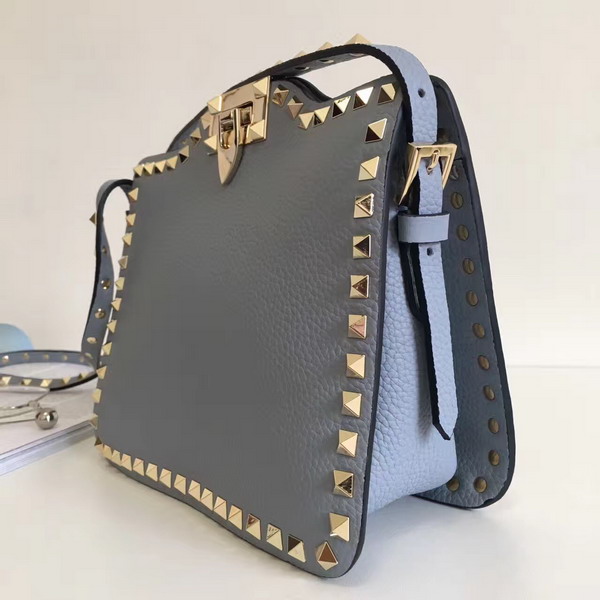 Valentino Garavani Rockstud Cross Body Bag in Sky Blue Stampa Alce Calfskin Gold Studs and Metal Hardwares For Sale