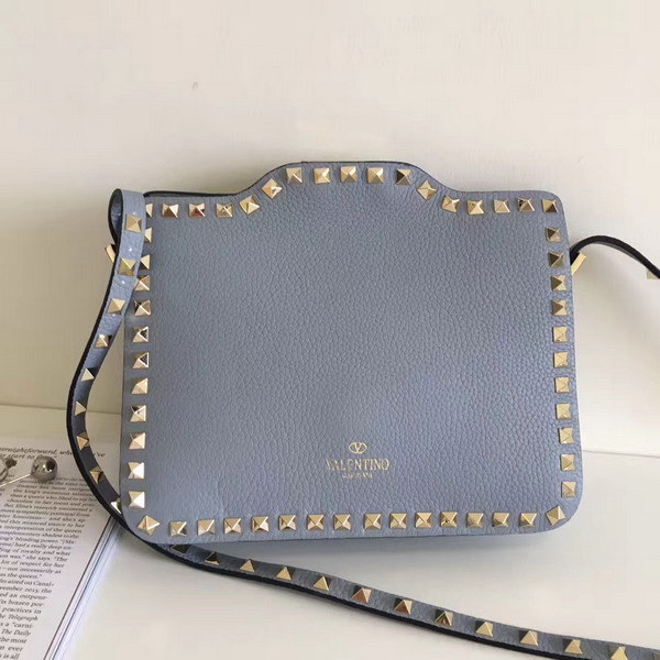 Valentino Garavani Rockstud Cross Body Bag in Sky Blue Stampa Alce Calfskin Gold Studs and Metal Hardwares For Sale