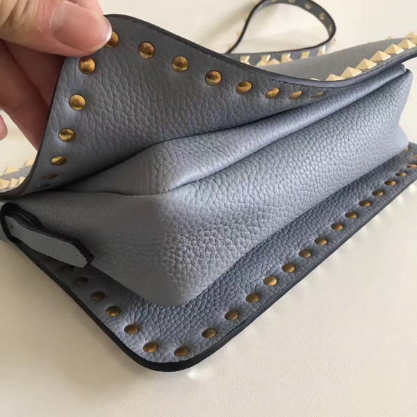 Valentino Garavani Rockstud Cross Body Bag in Sky Blue Stampa Alce Calfskin Gold Studs and Metal Hardwares For Sale