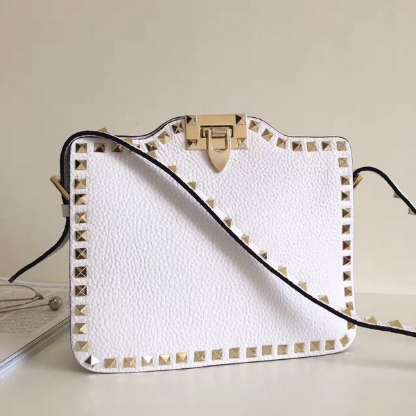 Valentino Garavani Rockstud Cross Body Bag in White Stampa Alce Calfskin Gold Studs and Metal Hardwares For Sale