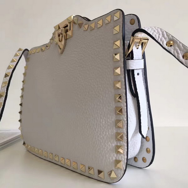 Valentino Garavani Rockstud Cross Body Bag in White Stampa Alce Calfskin Gold Studs and Metal Hardwares For Sale