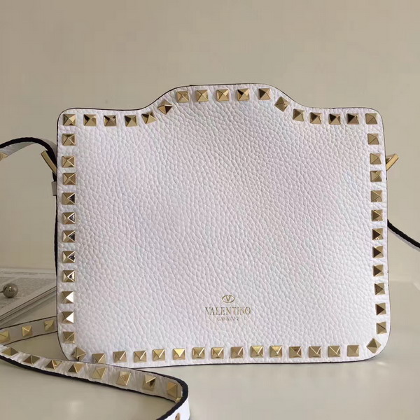 Valentino Garavani Rockstud Cross Body Bag in White Stampa Alce Calfskin Gold Studs and Metal Hardwares For Sale