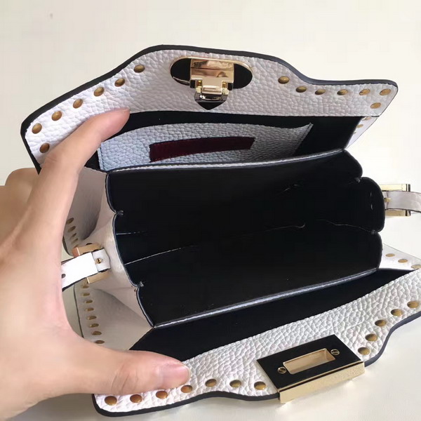 Valentino Garavani Rockstud Cross Body Bag in White Stampa Alce Calfskin Gold Studs and Metal Hardwares For Sale