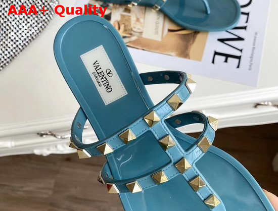 Valentino Garavani Rockstud Flat Rubber Sandal in Blue Replica