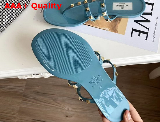 Valentino Garavani Rockstud Flat Rubber Sandal in Blue Replica