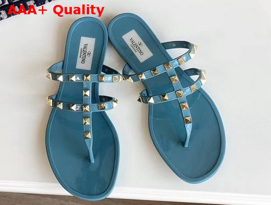 Valentino Garavani Rockstud Flat Rubber Sandal in Blue Replica