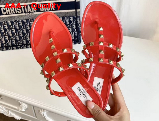 Valentino Garavani Rockstud Flat Rubber Sandal in Red Replica