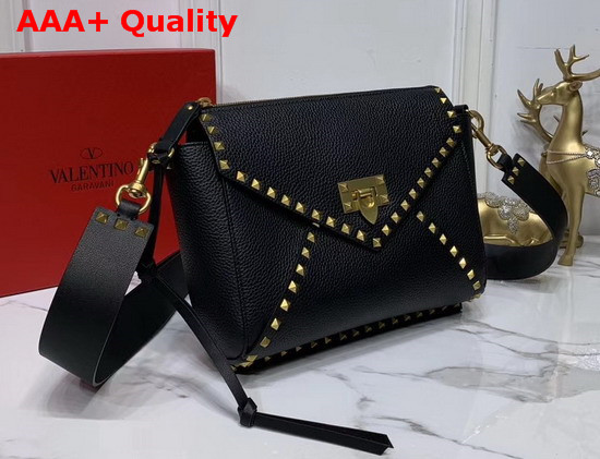 Valentino Garavani Rockstud Hype Grainy Calfskin Shoulder Bag in Black Replica