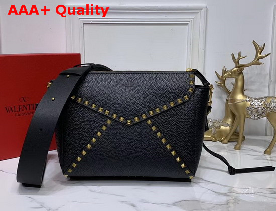 Valentino Garavani Rockstud Hype Grainy Calfskin Shoulder Bag in Black Replica