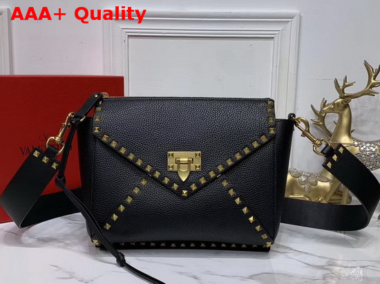 Valentino Garavani Rockstud Hype Grainy Calfskin Shoulder Bag in Black Replica