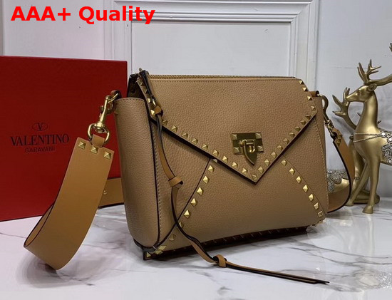 Valentino Garavani Rockstud Hype Grainy Calfskin Shoulder Bag in Brown Replica