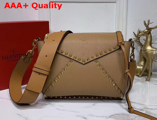 Valentino Garavani Rockstud Hype Grainy Calfskin Shoulder Bag in Brown Replica