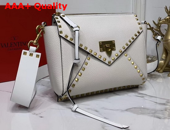 Valentino Garavani Rockstud Hype Grainy Calfskin Shoulder Bag in White Replica