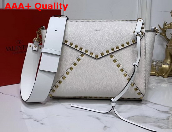 Valentino Garavani Rockstud Hype Grainy Calfskin Shoulder Bag in White Replica