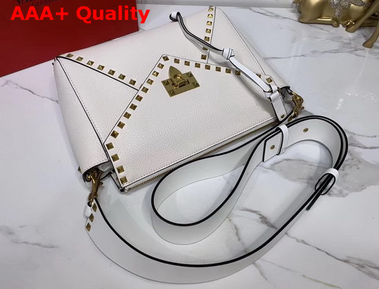 Valentino Garavani Rockstud Hype Grainy Calfskin Shoulder Bag in White Replica