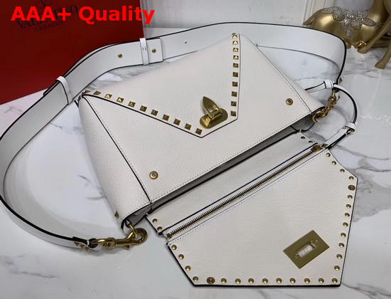 Valentino Garavani Rockstud Hype Grainy Calfskin Shoulder Bag in White Replica