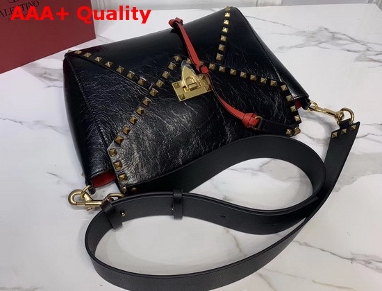 Valentino Garavani Rockstud Hype Shoulder Bag in Black Crackled Calfskin Replica