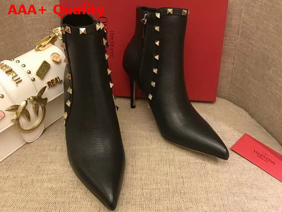 Valentino Garavani Rockstud Leather Ankle Boot 85mm Black Grain Leather Replica