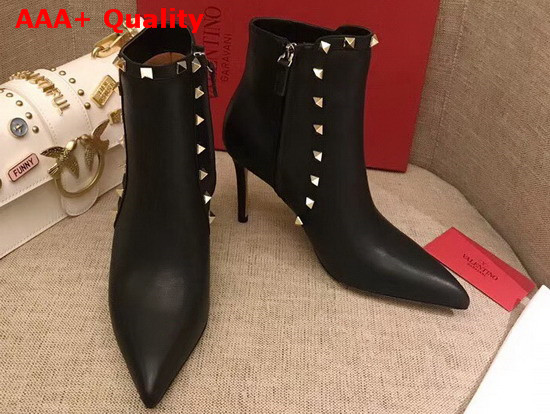 Valentino Garavani Rockstud Leather Ankle Boot 85mm Black Smooth Leather Replica